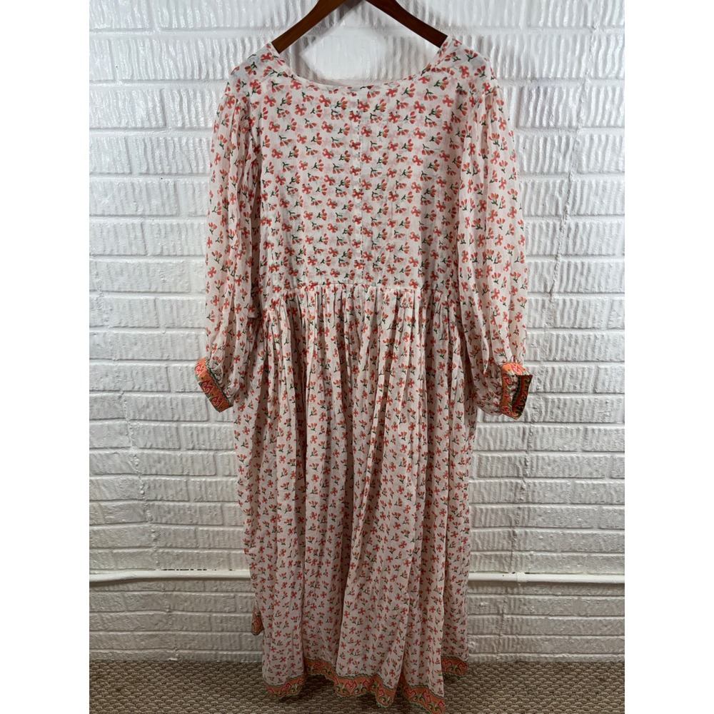 Daughters of India Kyra Midi Dress Apricot Floral Cotton Block Print 2XL XXL - Picture 6 of 8